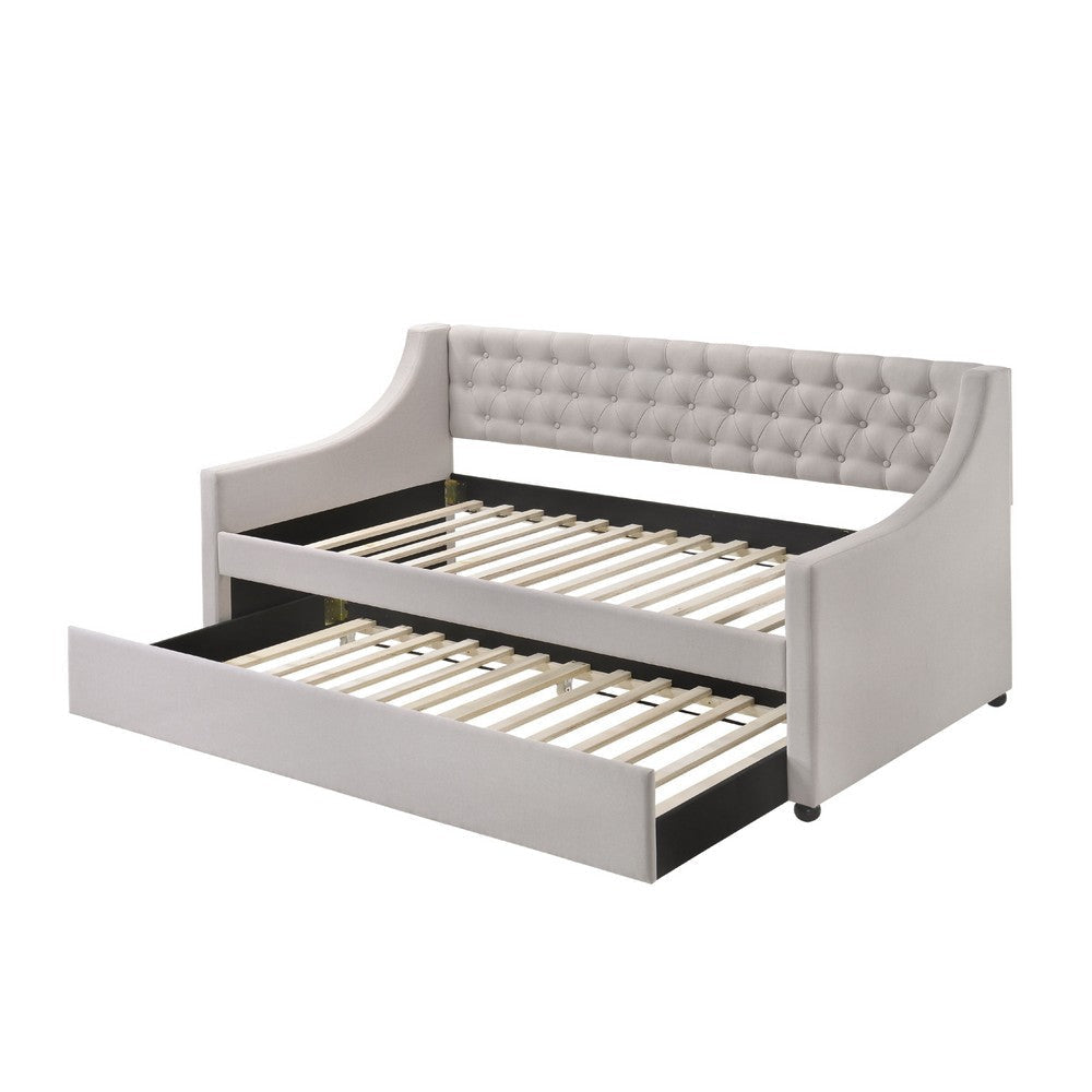 Daybed | Twin Size | Button Tufted | Sloped Arms | Light Gray