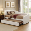 Daybed with Trundle | Faux Leather | Sloped Back | Twin Size | White