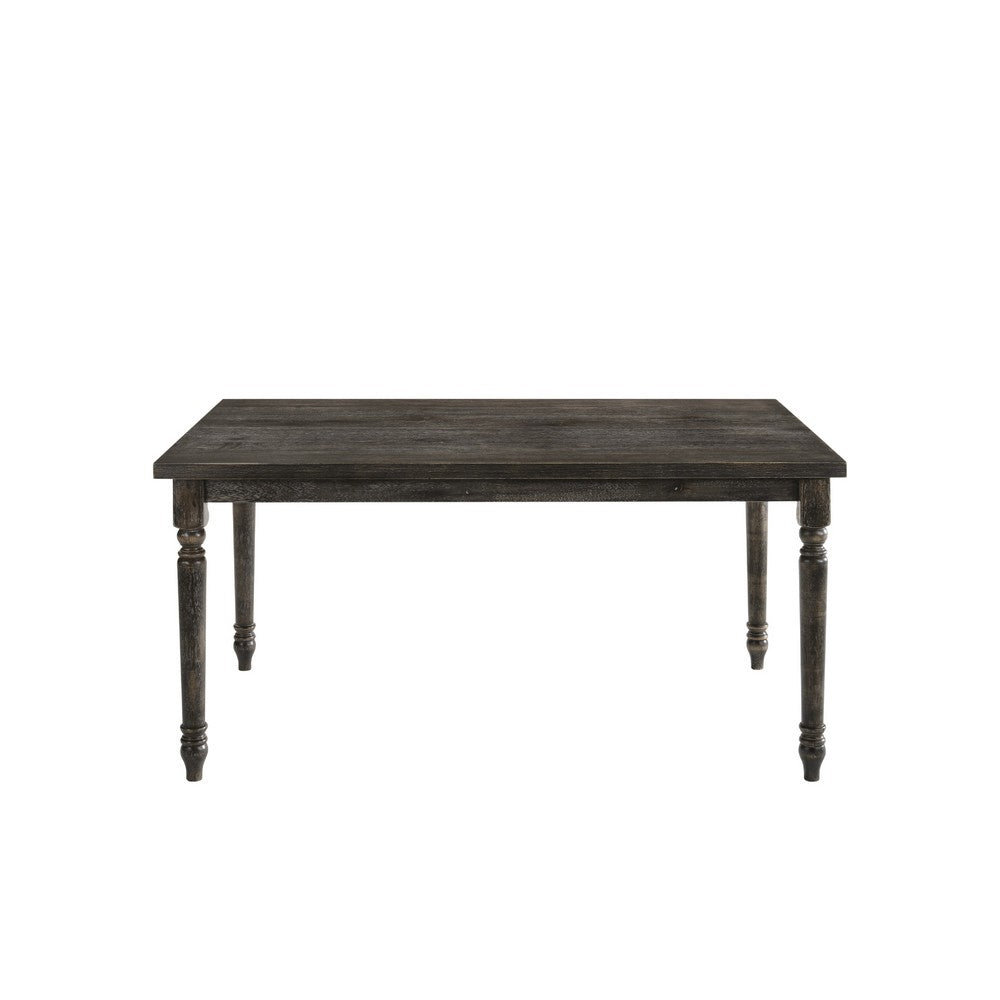 Rustic Style Wooden Dining Table with Rectangular Top and Turned Legs, Gray