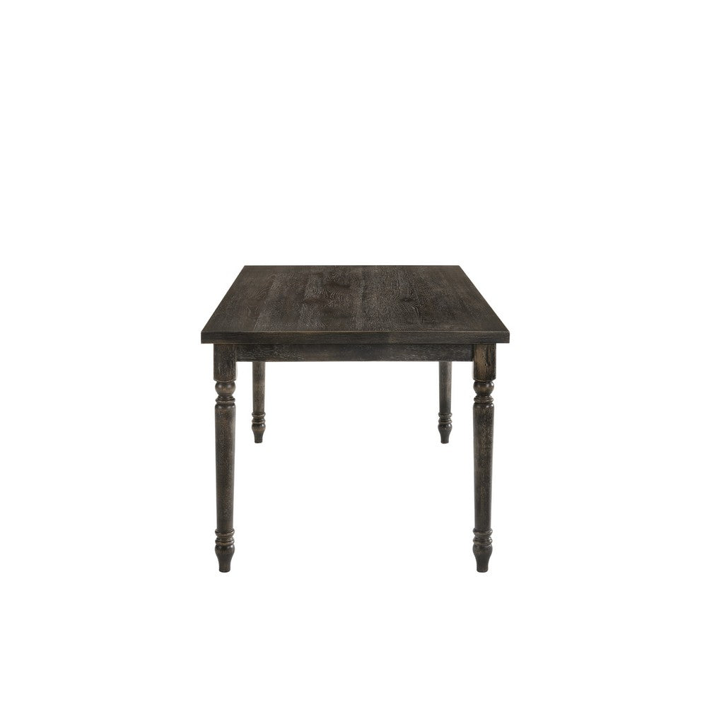 Rustic Style Wooden Dining Table with Rectangular Top and Turned Legs, Gray
