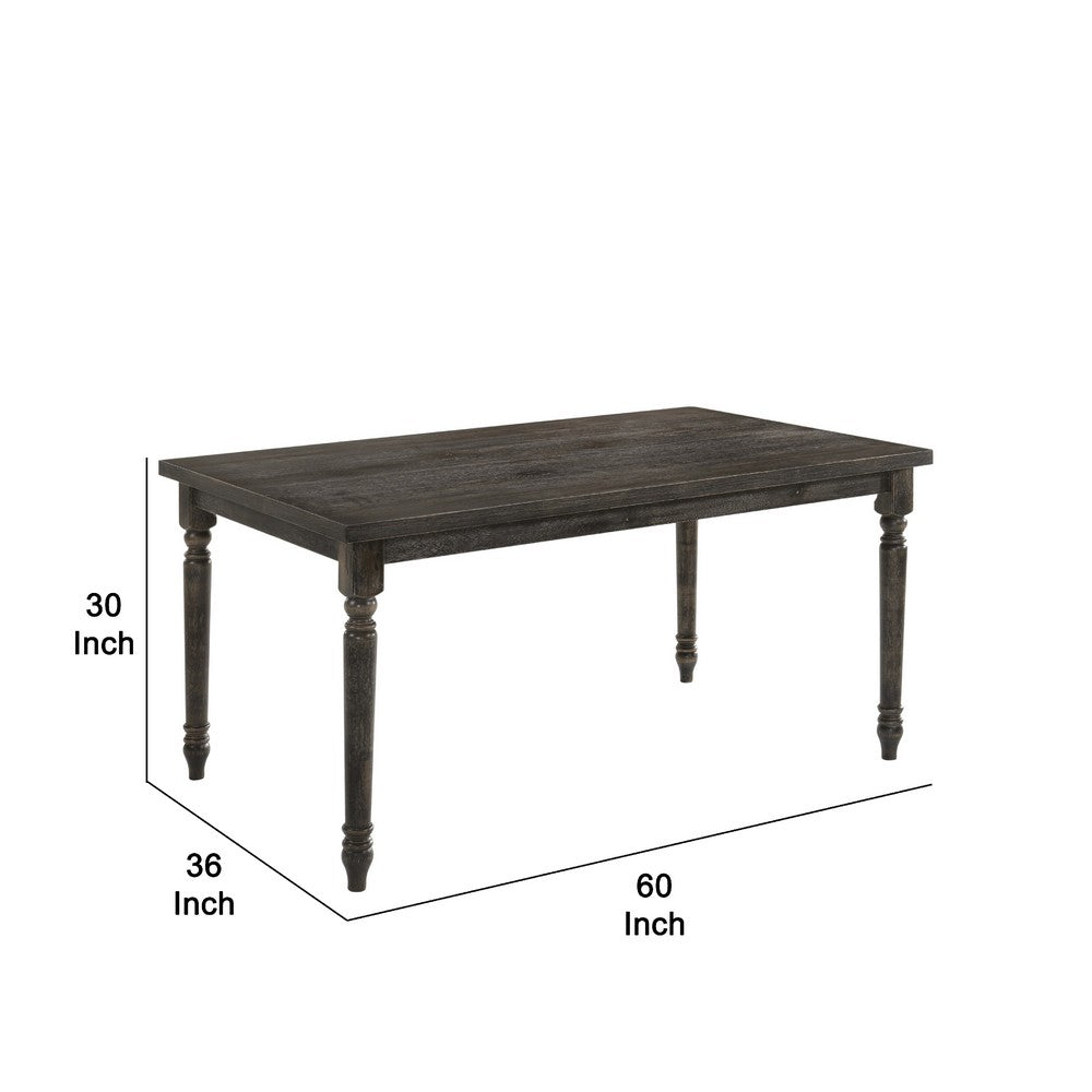 Rustic Style Wooden Dining Table with Rectangular Top and Turned Legs, Gray