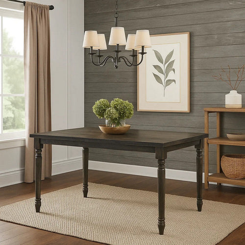 Rustic Style Wooden Dining Table with Rectangular Top and Turned Legs, Gray
