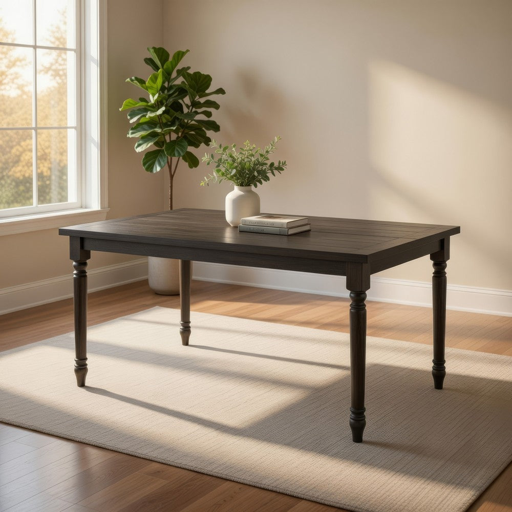 Rustic Style Wooden Dining Table with Rectangular Top and Turned Legs, Gray