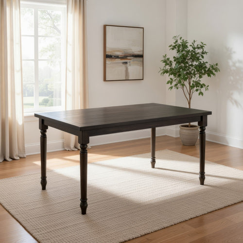 Rustic Style Wooden Dining Table with Rectangular Top and Turned Legs, Gray