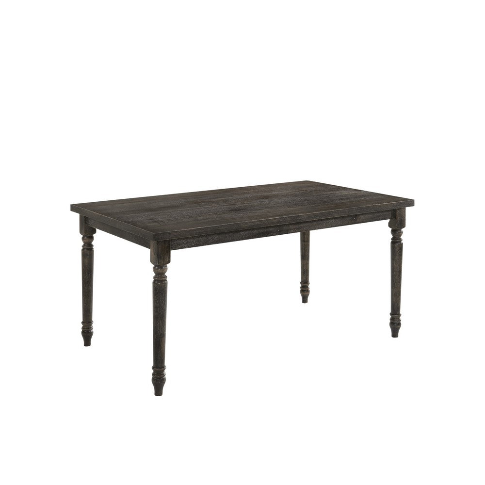 Rustic Style Wooden Dining Table with Rectangular Top and Turned Legs, Gray