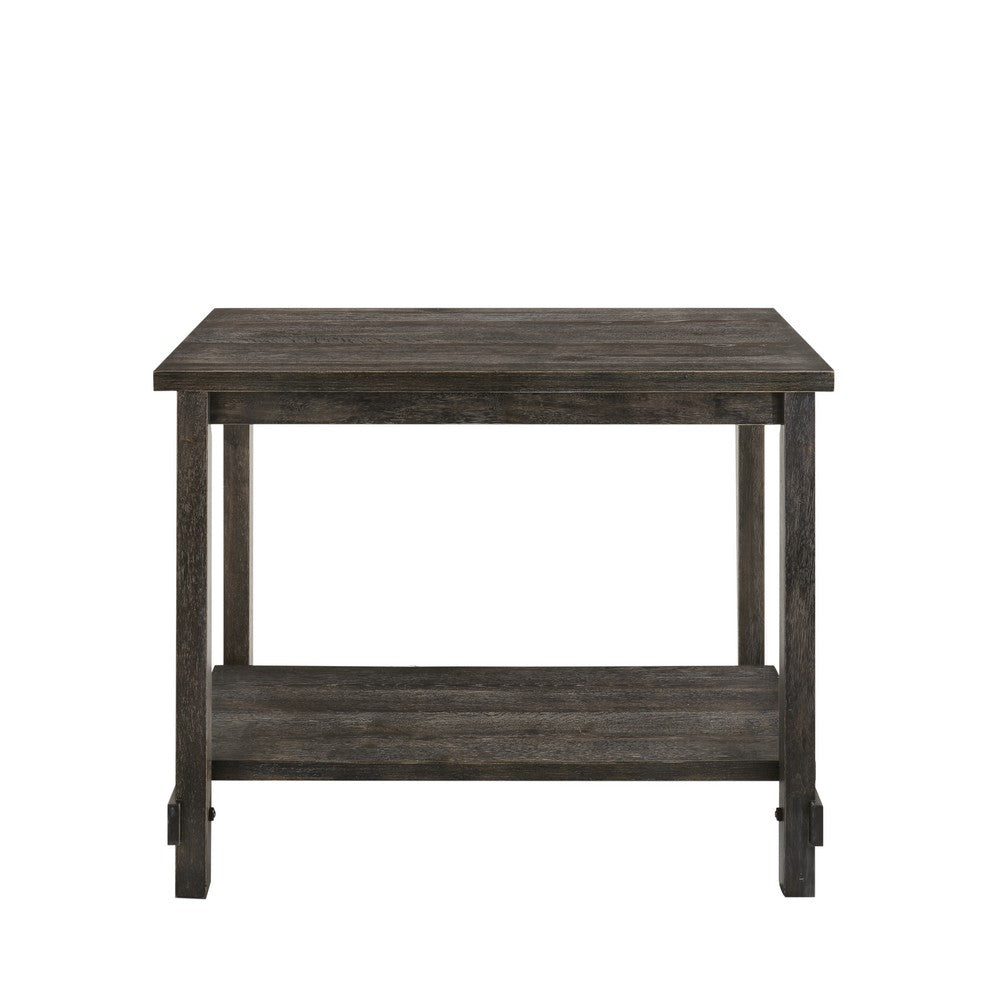 Counter Height Wooden Dining Table with Open Bottom Shelf, Gray