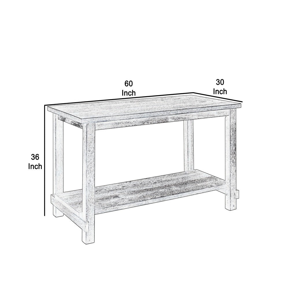 Counter Height Wooden Dining Table with Open Bottom Shelf, Gray