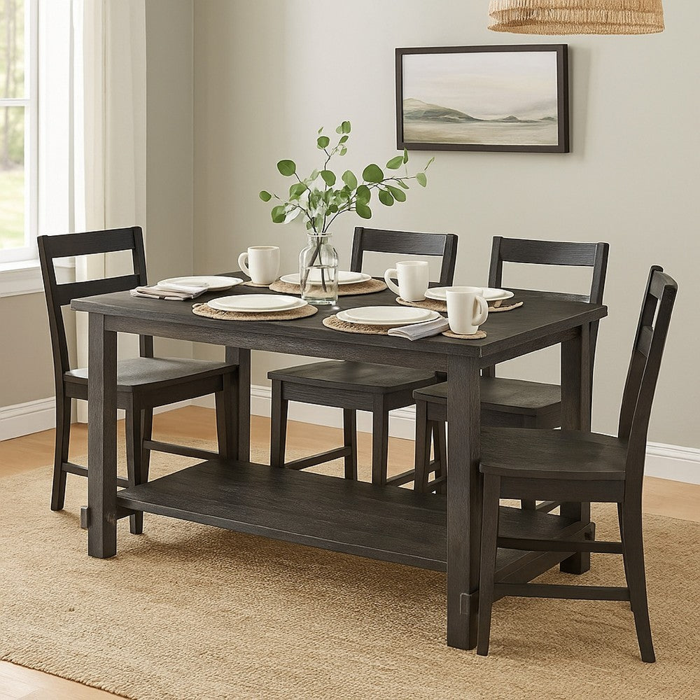 Counter Height Wooden Dining Table with Open Bottom Shelf, Gray