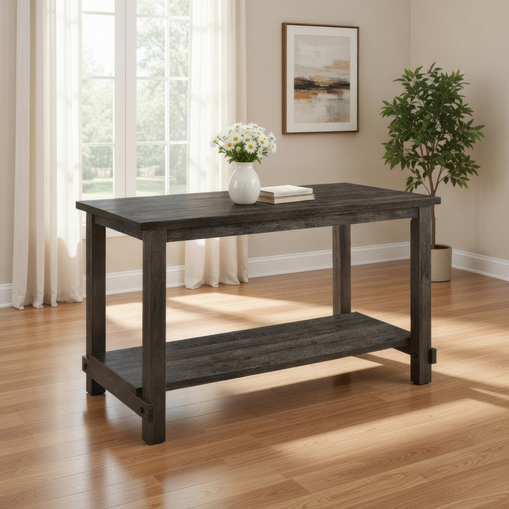 Counter Height Wooden Dining Table with Open Bottom Shelf, Gray
