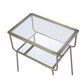 Glass Top End Table with Metal Frame and Open Bottom Shelf Brass and Clear By Casagear Home BM214975