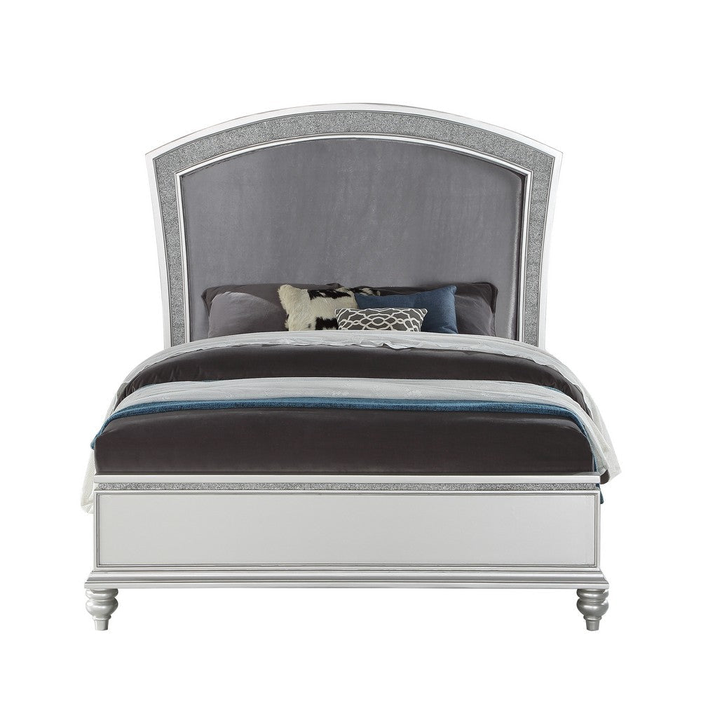 Queen Size Bed with Padded and Rhinestones Inlay Headboard Gray and White BM214992