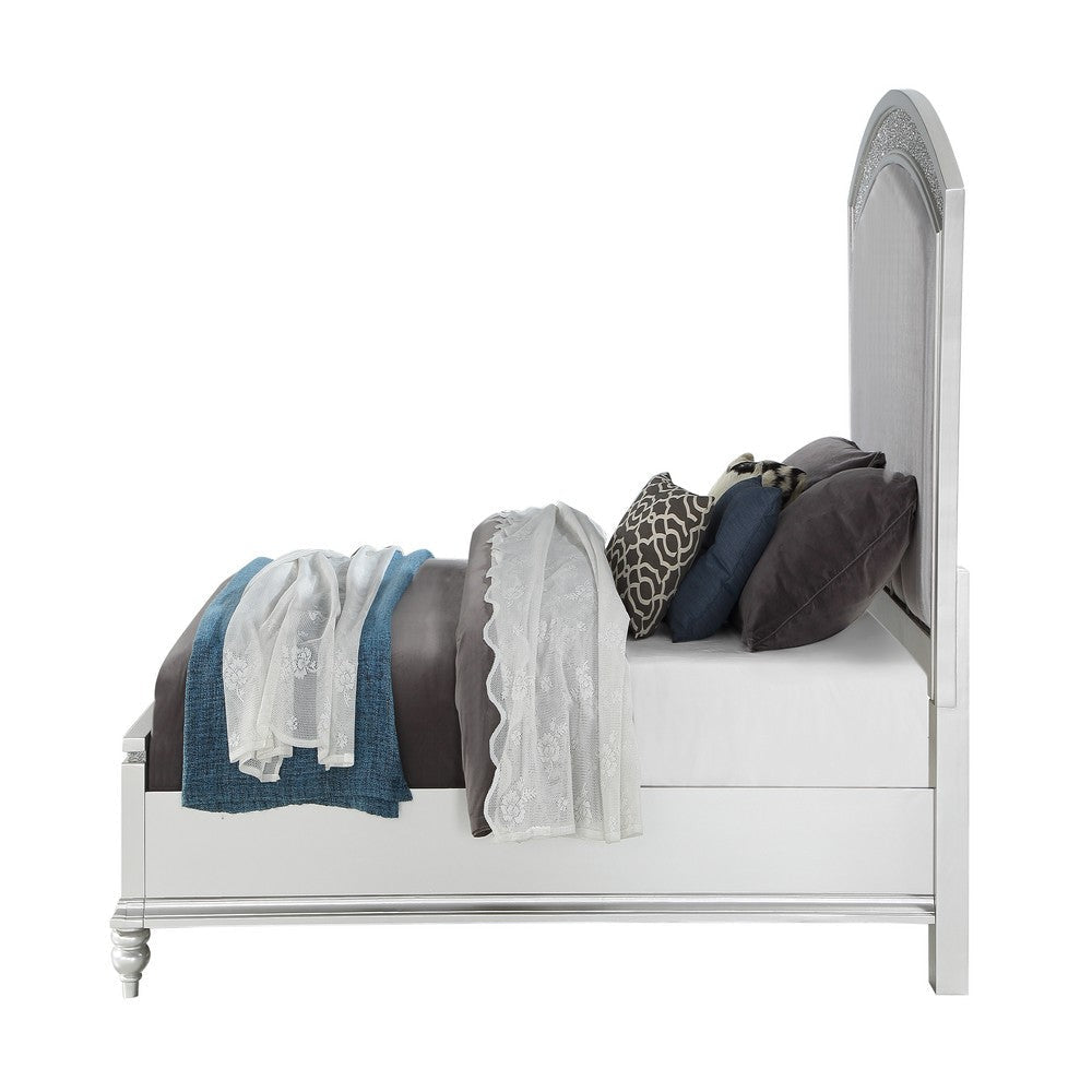Queen Size Bed with Padded and Rhinestones Inlay Headboard Gray and White BM214992