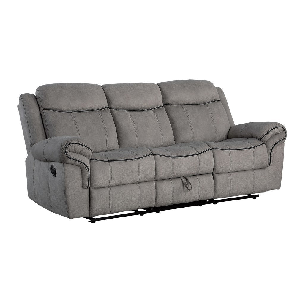 87 Inch Motion Sofa, 2 USB Docks, Cup Holders, Console Storage, Gray Velvet By Casagear Home