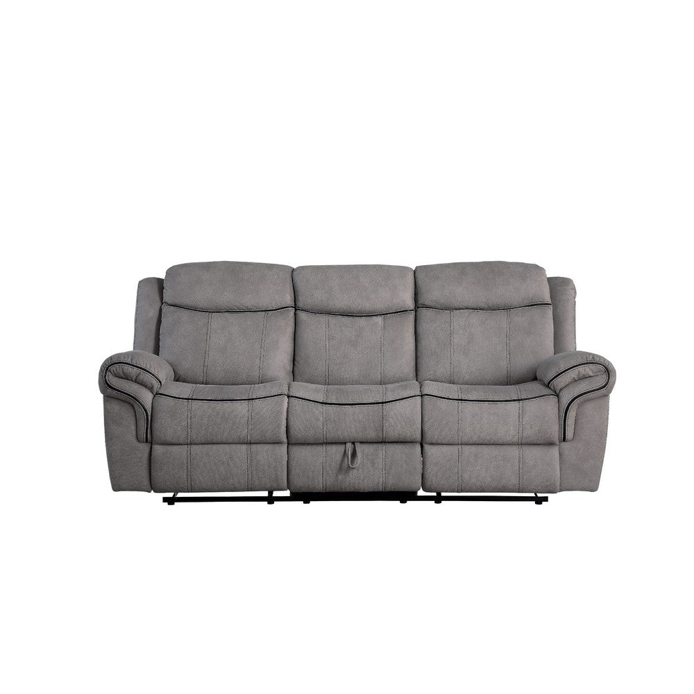 87 Inch Motion Sofa 2 USB Docks Cup Holders Console Storage Gray Velvet By Casagear Home BM214999