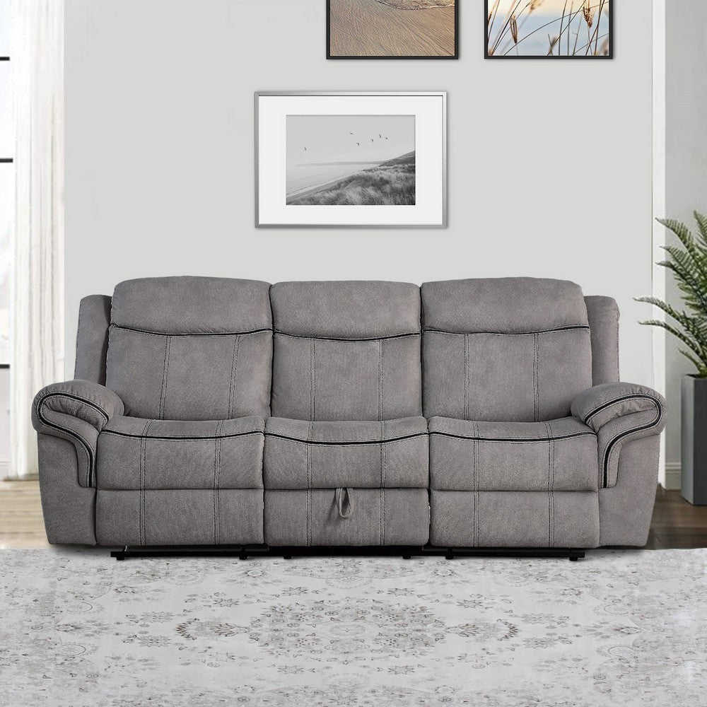 87 Inch Motion Sofa 2 USB Docks Cup Holders Console Storage Gray Velvet By Casagear Home BM214999