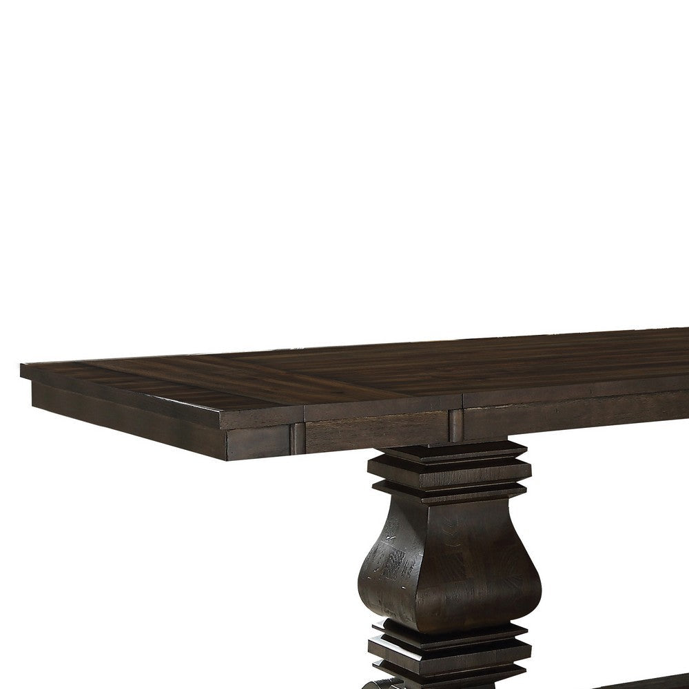 Transitional Dining Table with Double Pedestal Base and Removable Leaf,Brown By Casagear Home BM215014