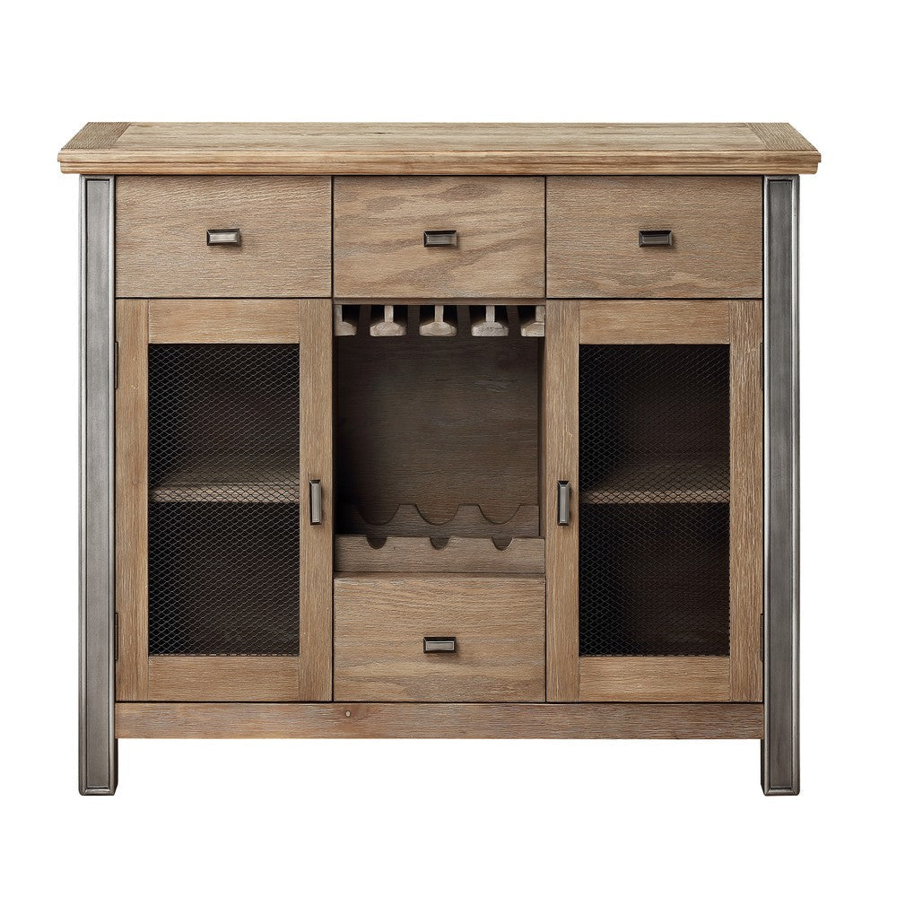 Transitional Server with Mesh Metal Doors and Stemware Storage Brown BM215015