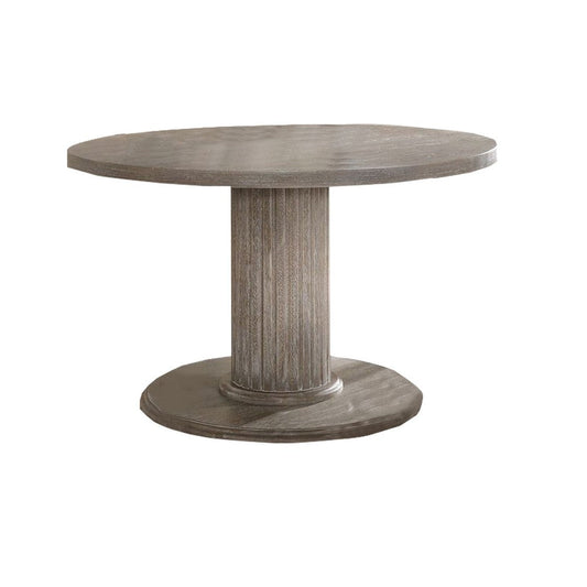 Round Dining Table with Fluted Column Pedestal Base, Gray