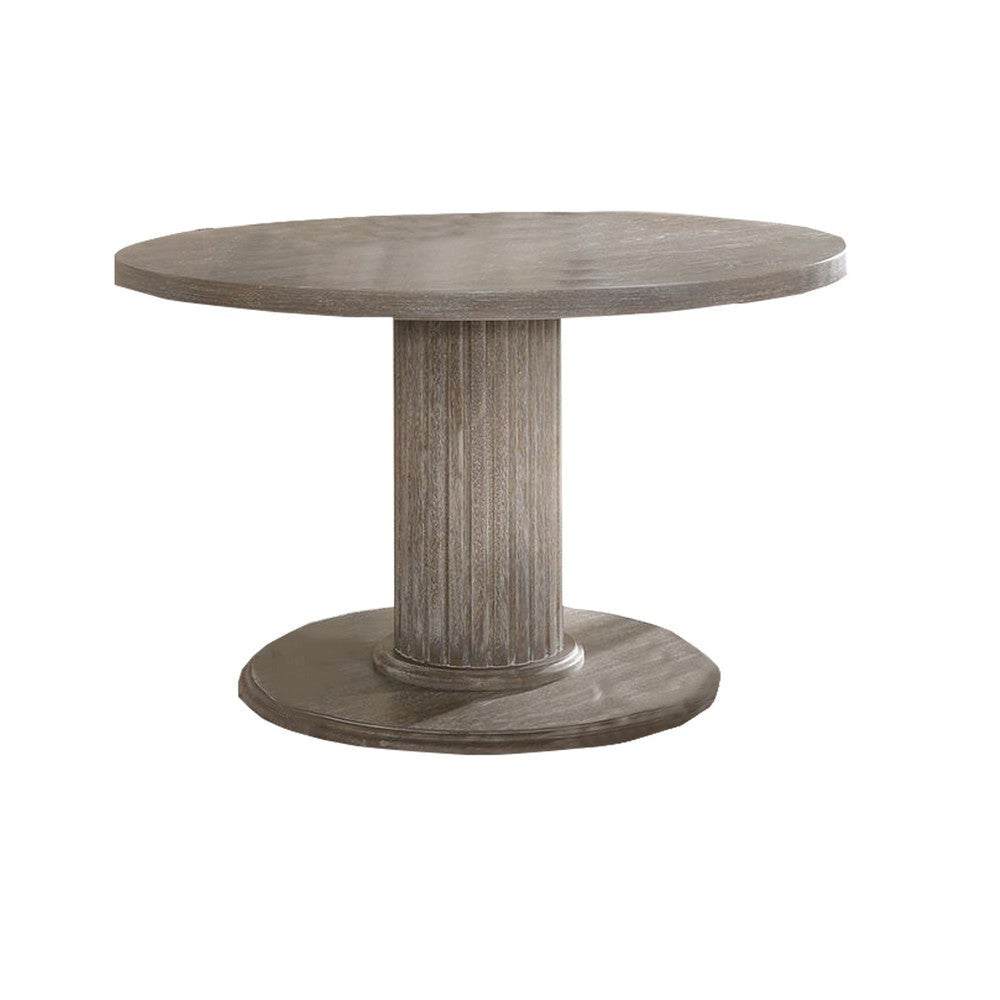 Round Dining Table with Fluted Column Pedestal Base, Gray