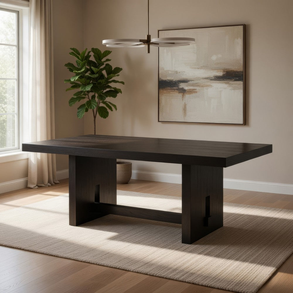Dining Table | Plank Style | Rectangular Trestle Base | Espresso Brown
