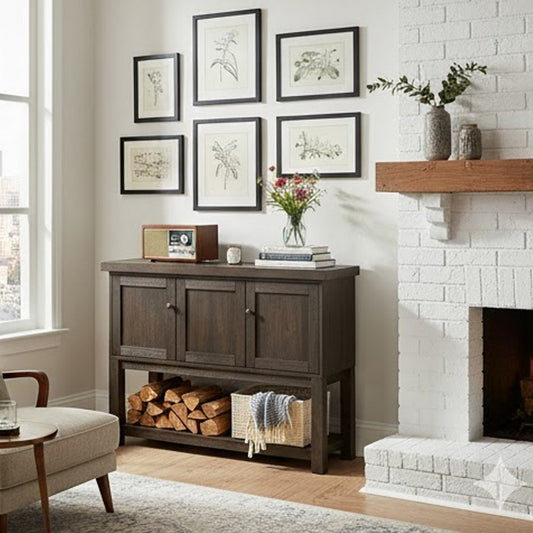 Server | Transitional | 3 Doors | Open Bottom Shelf | Brown