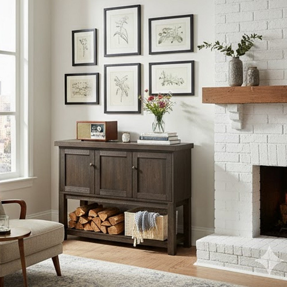 Server | Transitional | 3 Doors | Open Bottom Shelf | Brown