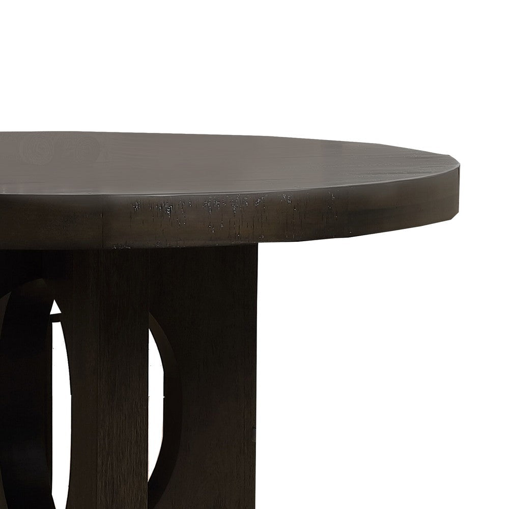 Grooved Top Round Dining Table with X Shaped Pedestal Base Brown By Casagear Home BM215022