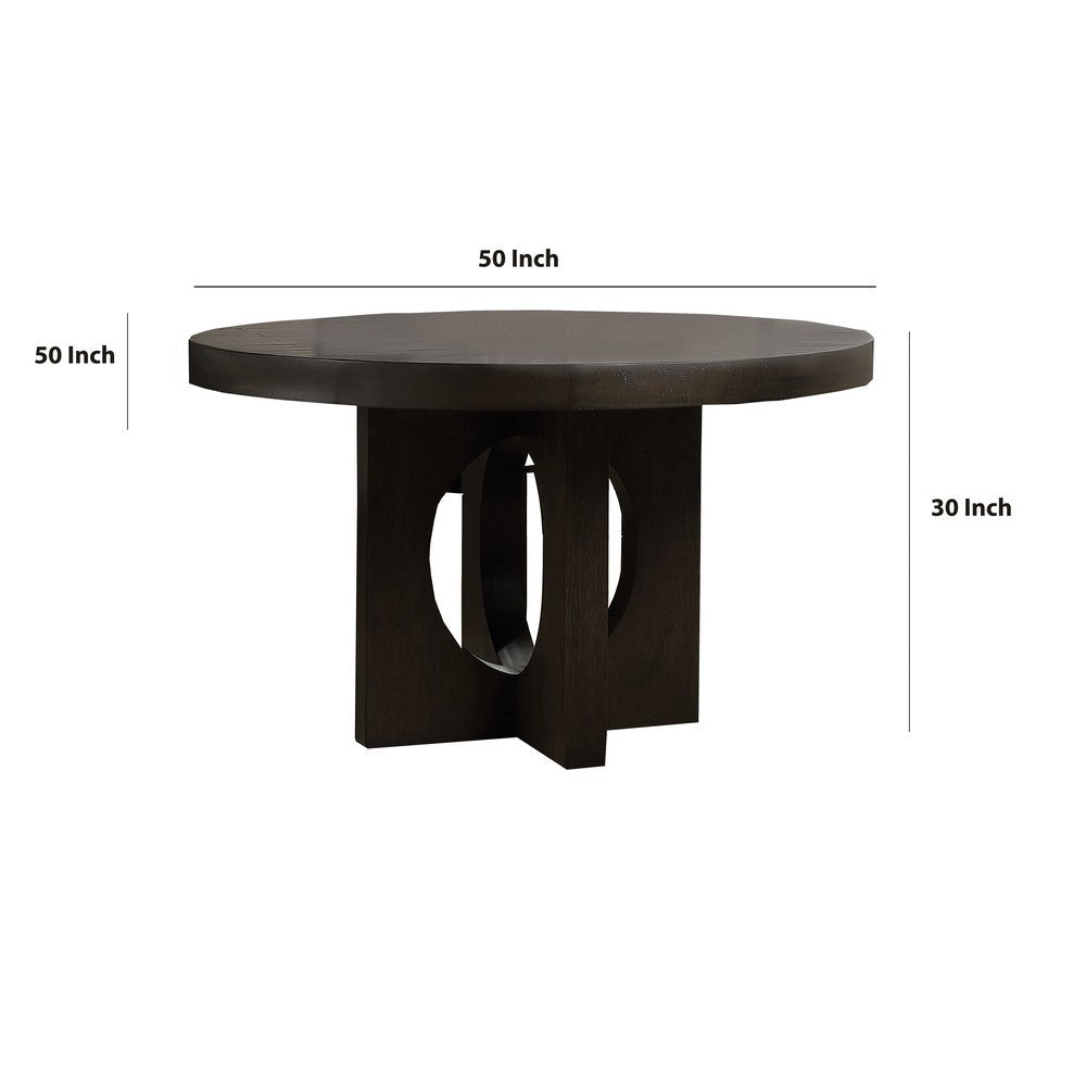 Grooved Top Round Dining Table with X Shaped Pedestal Base Brown By Casagear Home BM215022