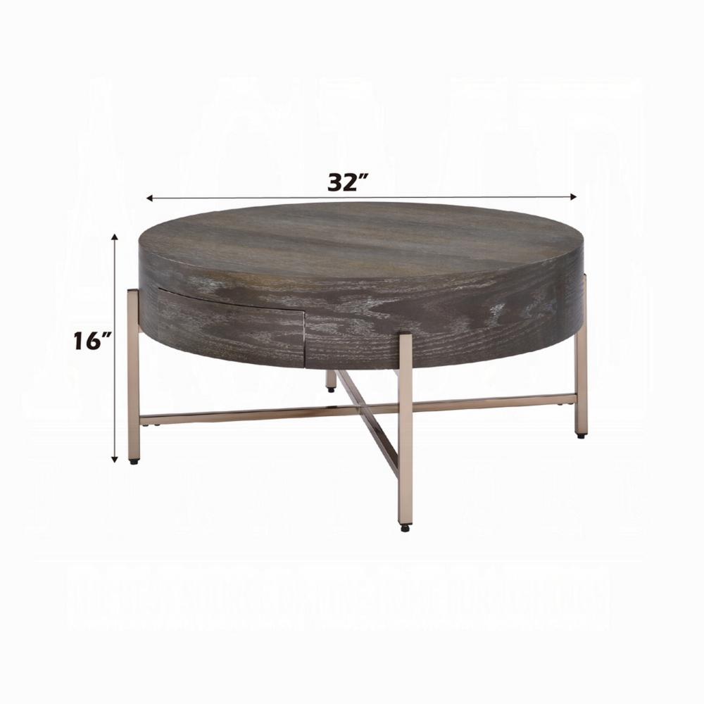 Coffee Table | 1 Drawer | Round | Crossed Metal Legs | Brown & Gold BM215037