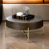 Coffee Table | 1 Drawer | Round | Crossed Metal Legs | Brown & Gold