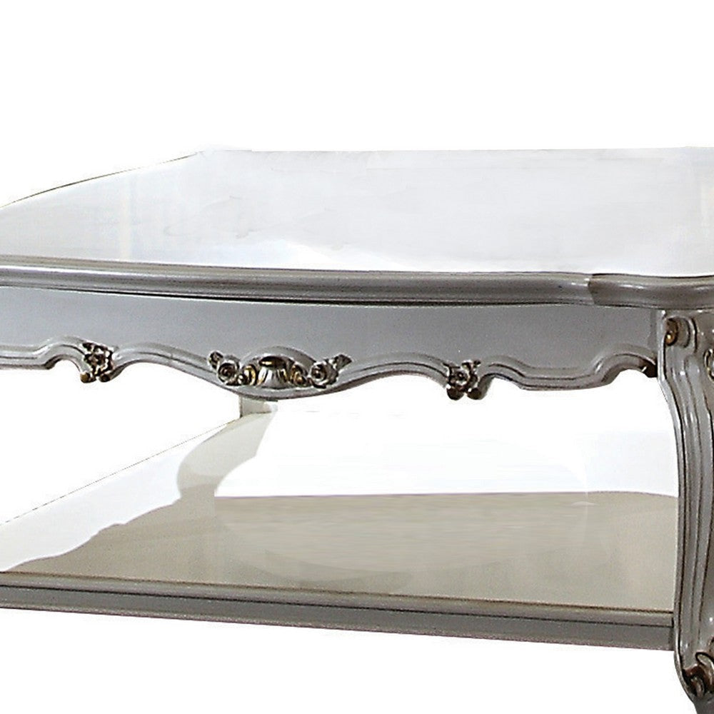 Traditional Scalloped Top Coffee Table with Queen Anne Legs Antique White By Casagear Home BM215041