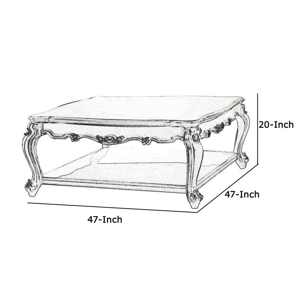 Traditional Scalloped Top Coffee Table with Queen Anne Legs Antique White By Casagear Home BM215041