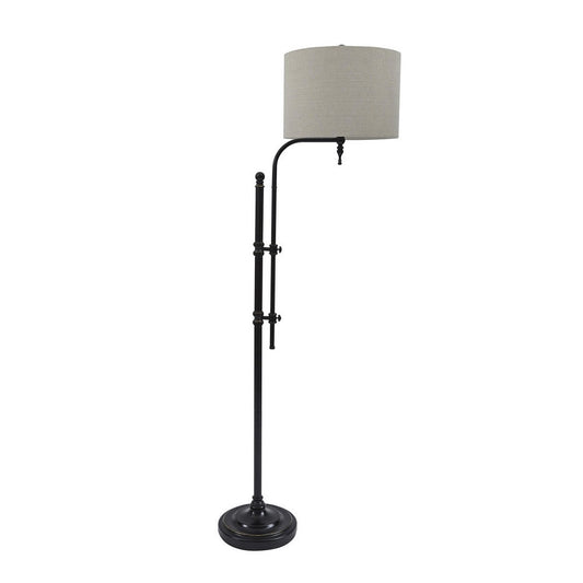 Contemporary Drum Shade Metal Frame Floor Lamp, Black and Light Gray By Casagear Home