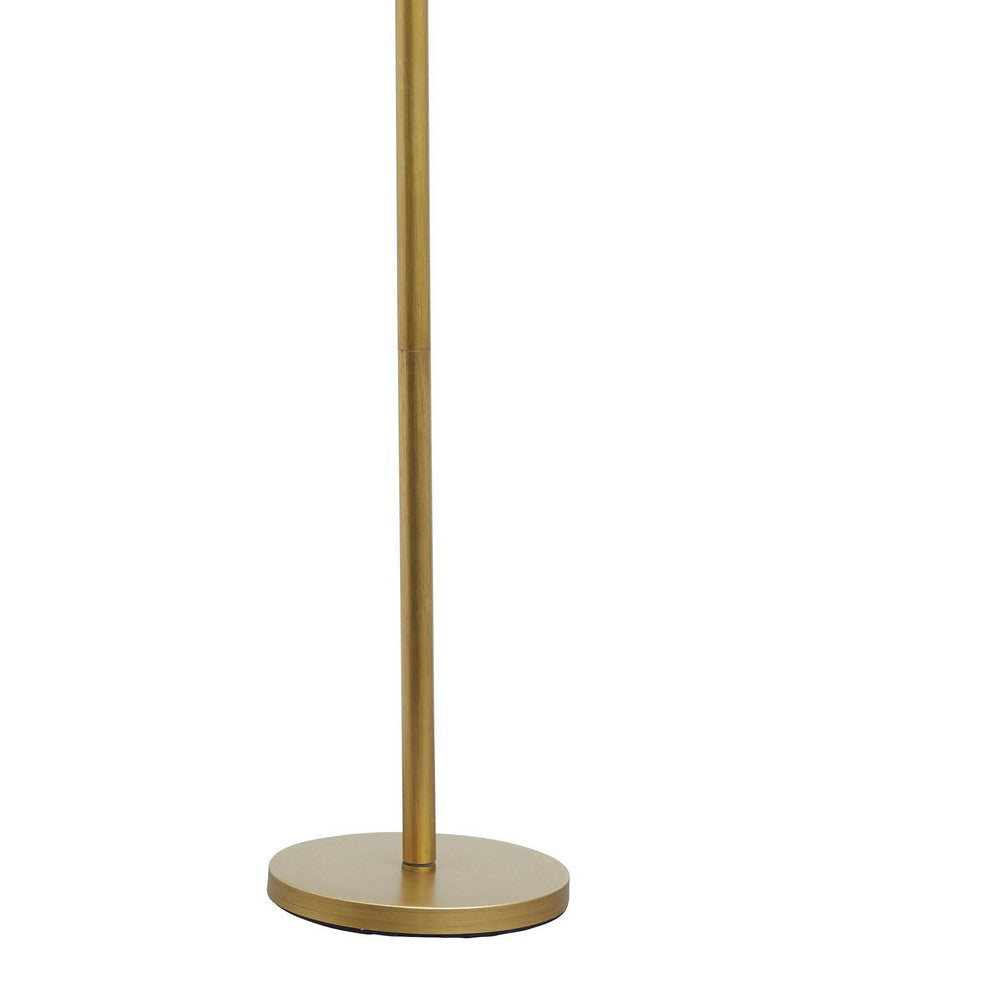 Glass Shade Tilted Metal Frame Floor Lamp, Antique Gold and Clear By Casagear Home