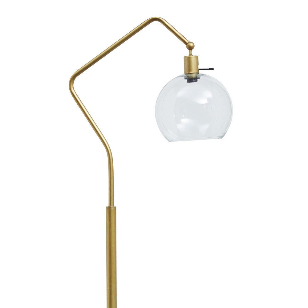 Glass Shade Tilted Metal Frame Floor Lamp Antique Gold and Clear By Casagear Home BM215058