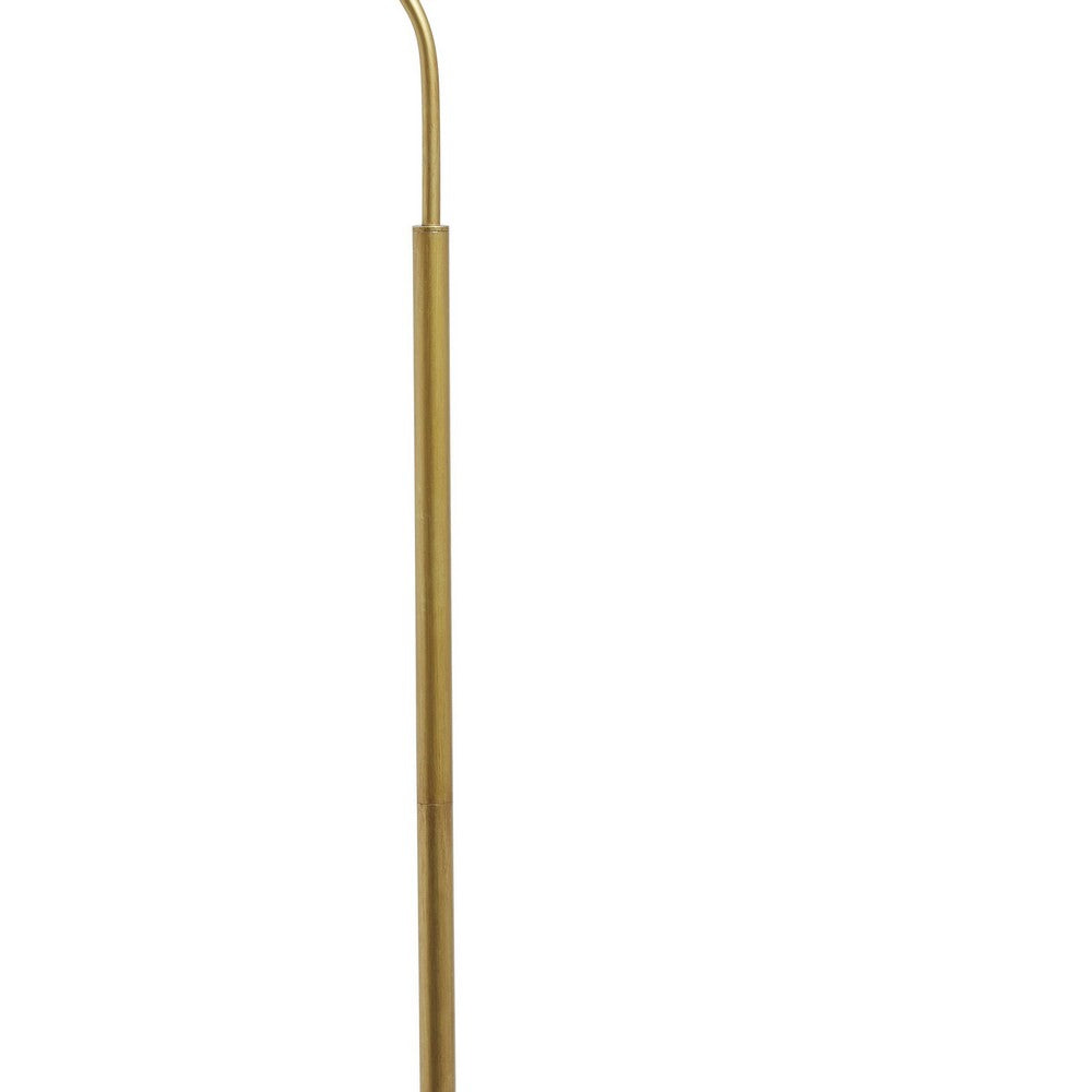 Glass Shade Tilted Metal Frame Floor Lamp, Antique Gold and Clear By Casagear Home