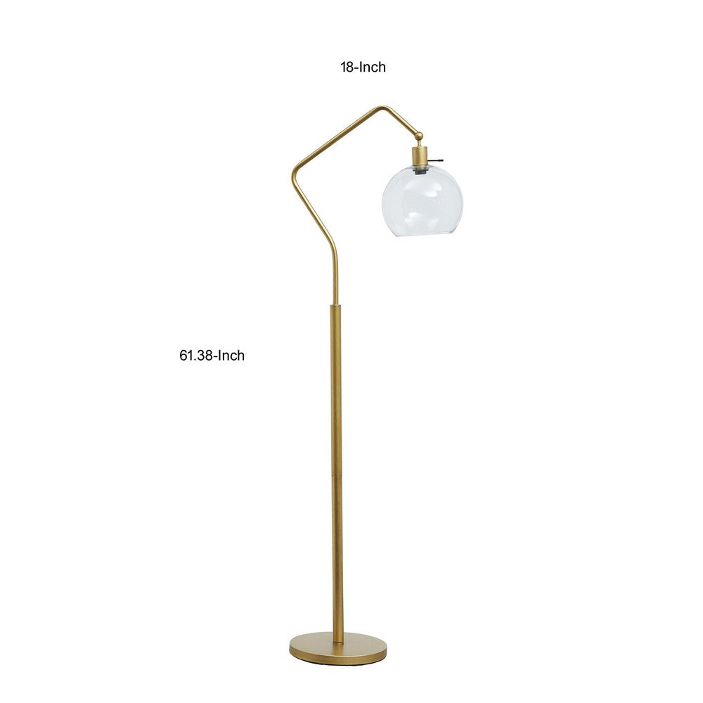 Glass Shade Tilted Metal Frame Floor Lamp, Antique Gold and Clear By Casagear Home