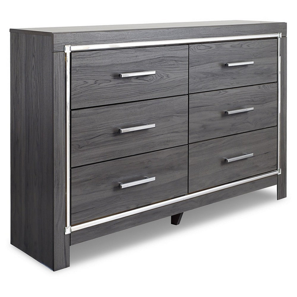 Dresser | Wood | 6 Drawers | Mirror Inserts | Grained Gray