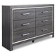 Dresser | Wood | 6 Drawers | Mirror Inserts | Grained Gray