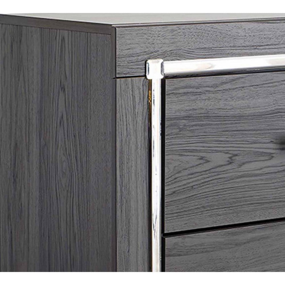 Grained Wooden Dresser with 6 Drawers and Mirror Inserts Gray By Casagear Home BM215070