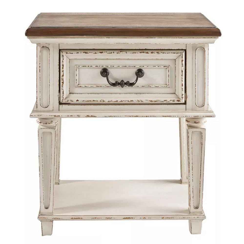 Nightstand | 1 Drawer | Tapered Legs | Brown & Antique White BM215071