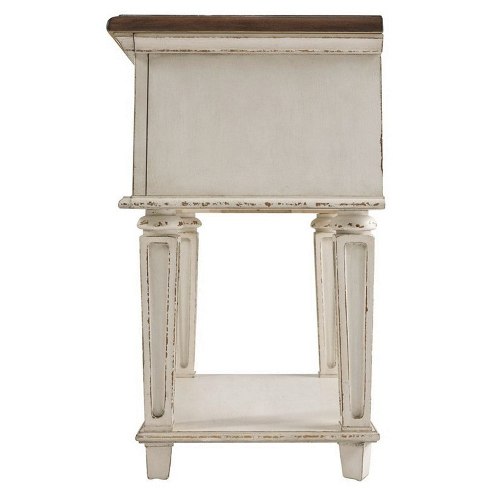 Nightstand | 1 Drawer | Tapered Legs | Brown & Antique White BM215071