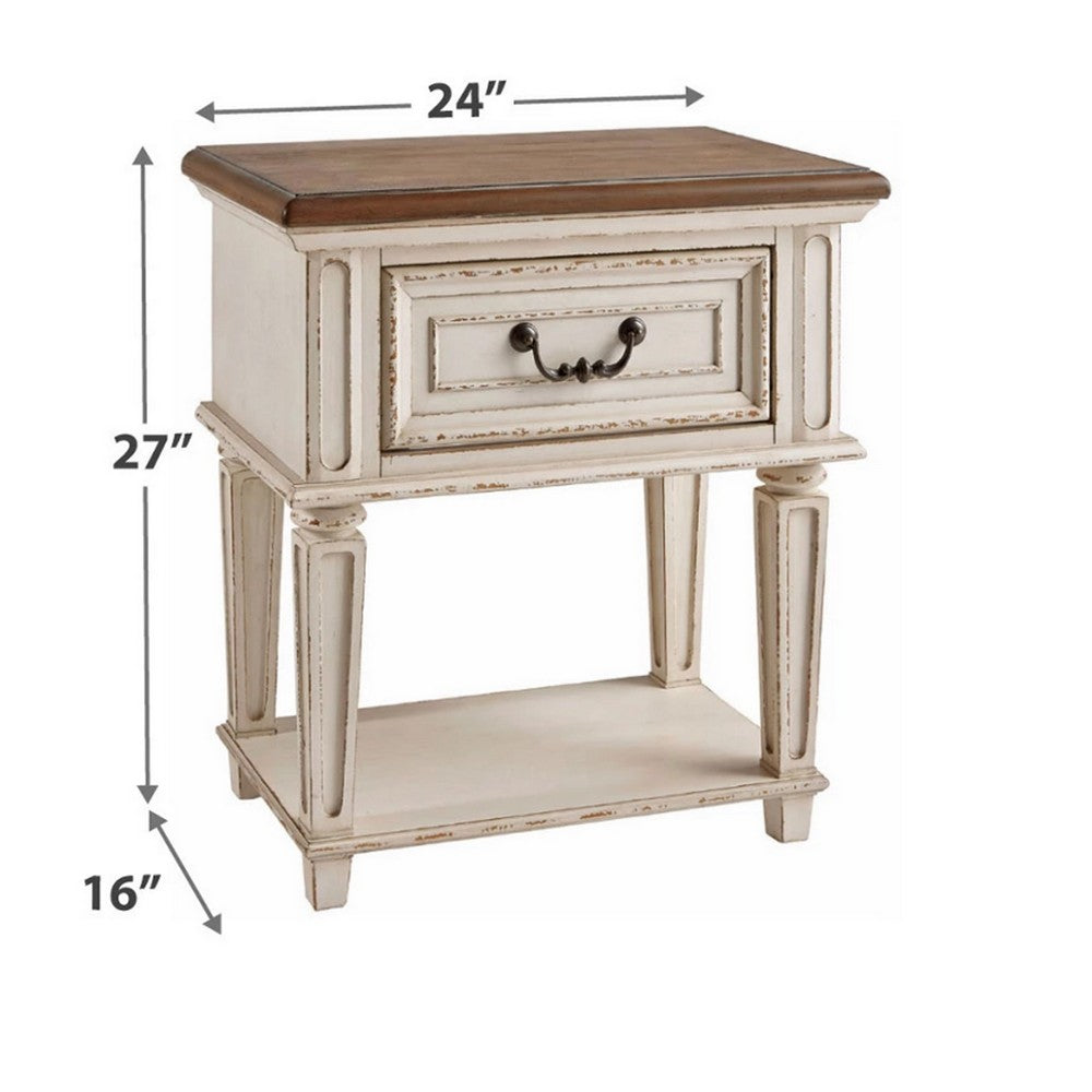 Nightstand | 1 Drawer | Tapered Legs | Brown & Antique White BM215071