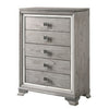 Tall Dresser Chest | 5 Drawer | Square Crystal Knobs | Gray & Silver