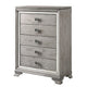 Tall Dresser Chest | 5 Drawer | Square Crystal Knobs | Gray & Silver