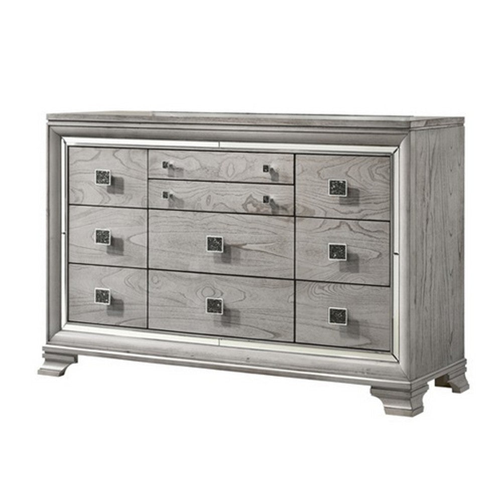Beaded Wooden Frame Dresser with 10 Drawers Gray and Silver BM215136