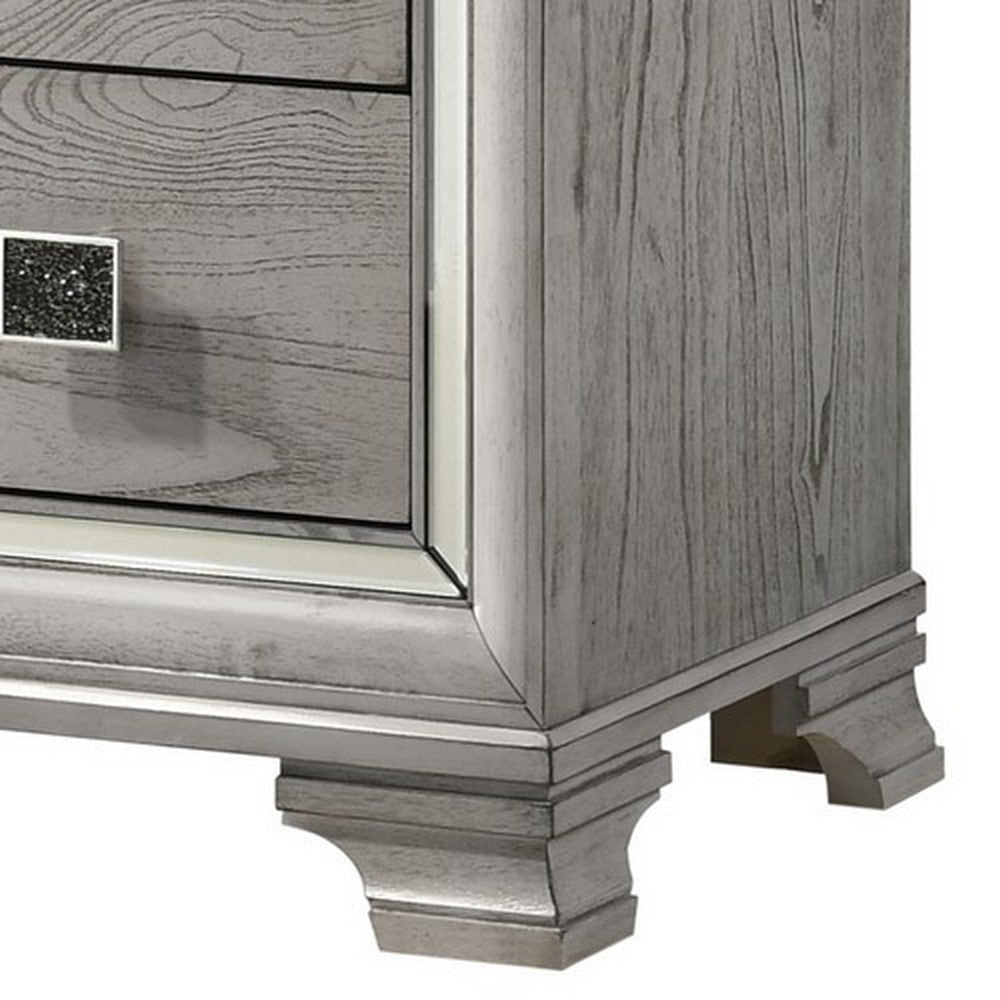 Beaded Wooden Frame Dresser with 10 Drawers Gray and Silver By Casagear Home BM215136