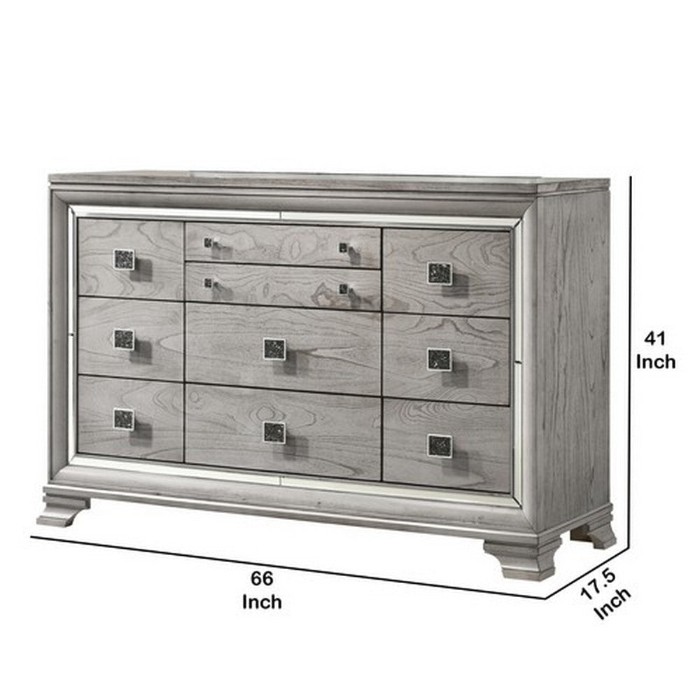 Beaded Wooden Frame Dresser with 10 Drawers Gray and Silver BM215136