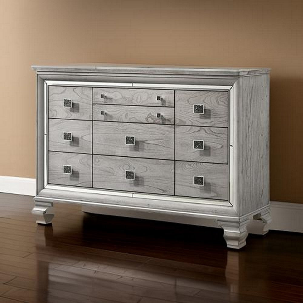 Beaded Wooden Frame Dresser with 10 Drawers Gray and Silver By Casagear Home BM215136