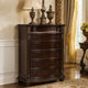 Tall Dresser Chest | 5 Drawer | Engraved Details | Bun Feet | Cherry Brown